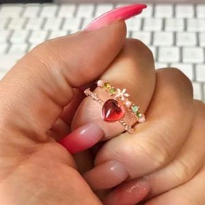 Boho Love Red Heart Dual Rose Gold Tone Ring Adj